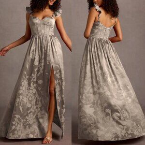 Azazie Plus Size Sweatheart Neckline Maxi Dress Jacquard Jianna Formal Platinum